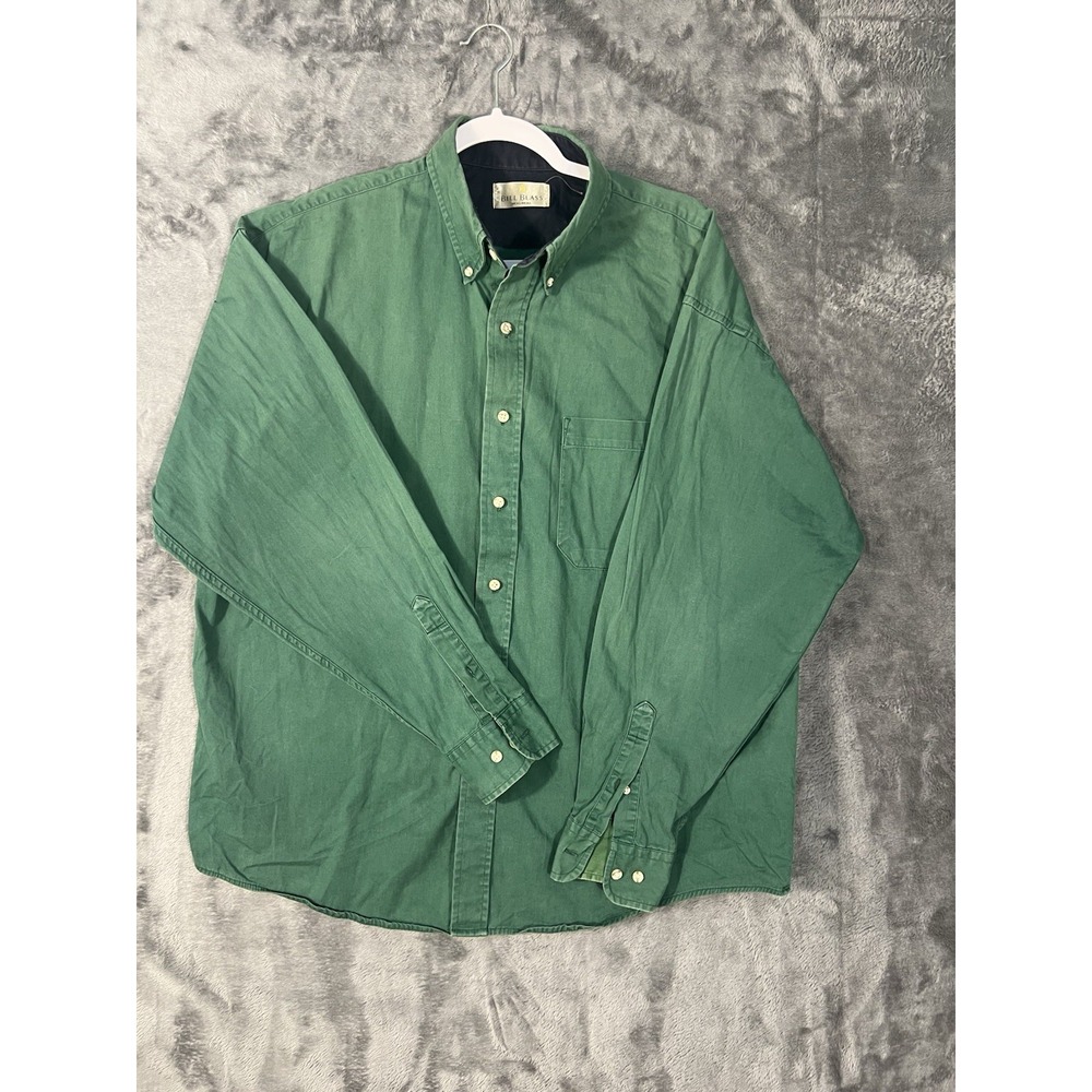 Bill Blass Mens Green Twill Button Down Shirt Long Sleeve Cotton Pocket L